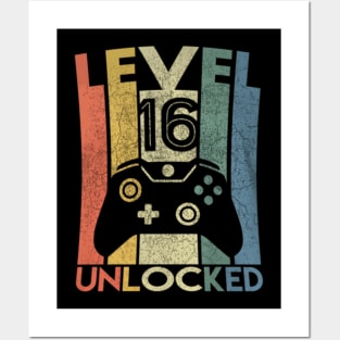 Level 16 Unlocked  Video Gamer 16th Birthday Posters and Art